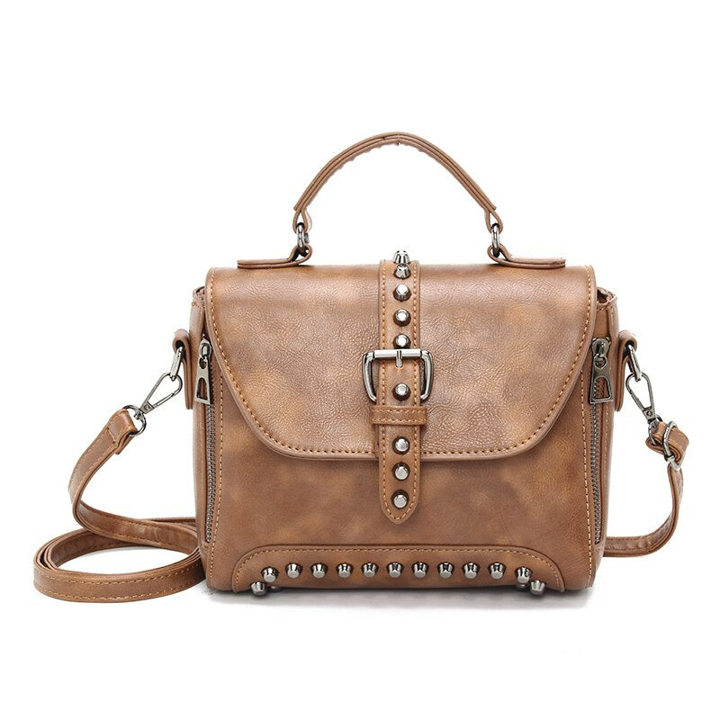 Vintage Cross body Leather Rivet Shoulder Bag - Scraften