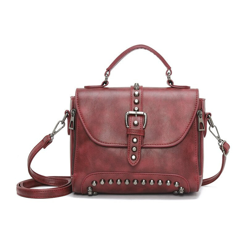 Vintage Cross body Leather Rivet Shoulder Bag - Scraften