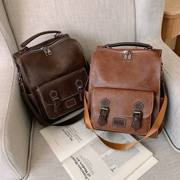 Vintage PU Leather Retro Backpack – Scraften
