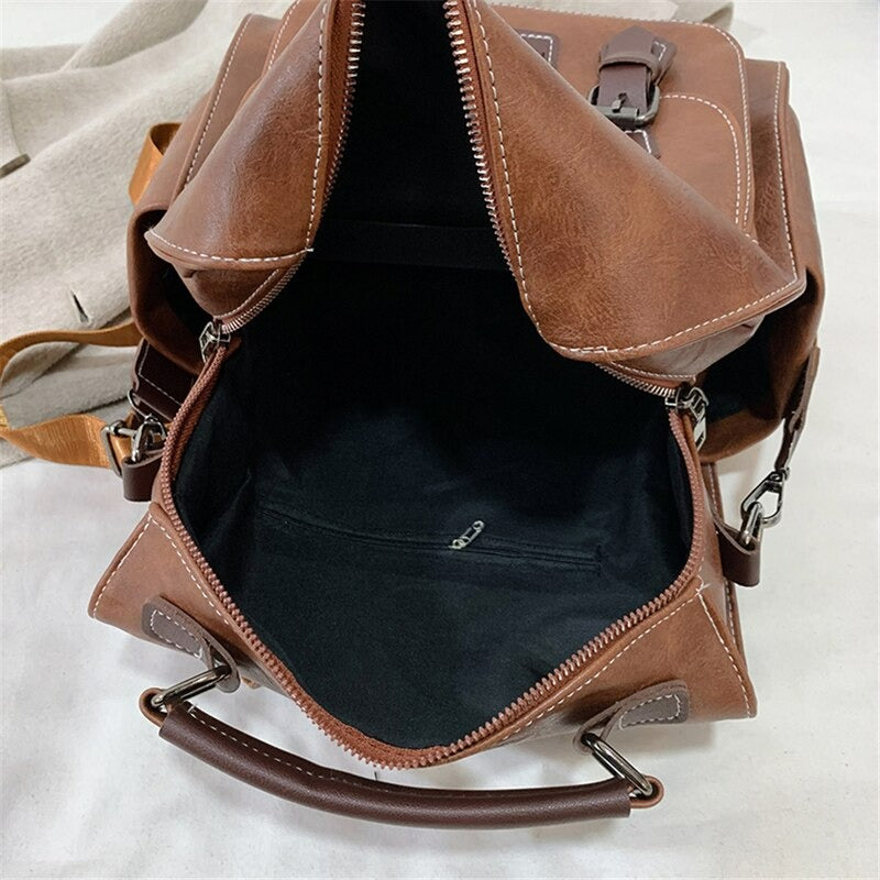 Vintage PU Leather Retro Backpack - Scraften