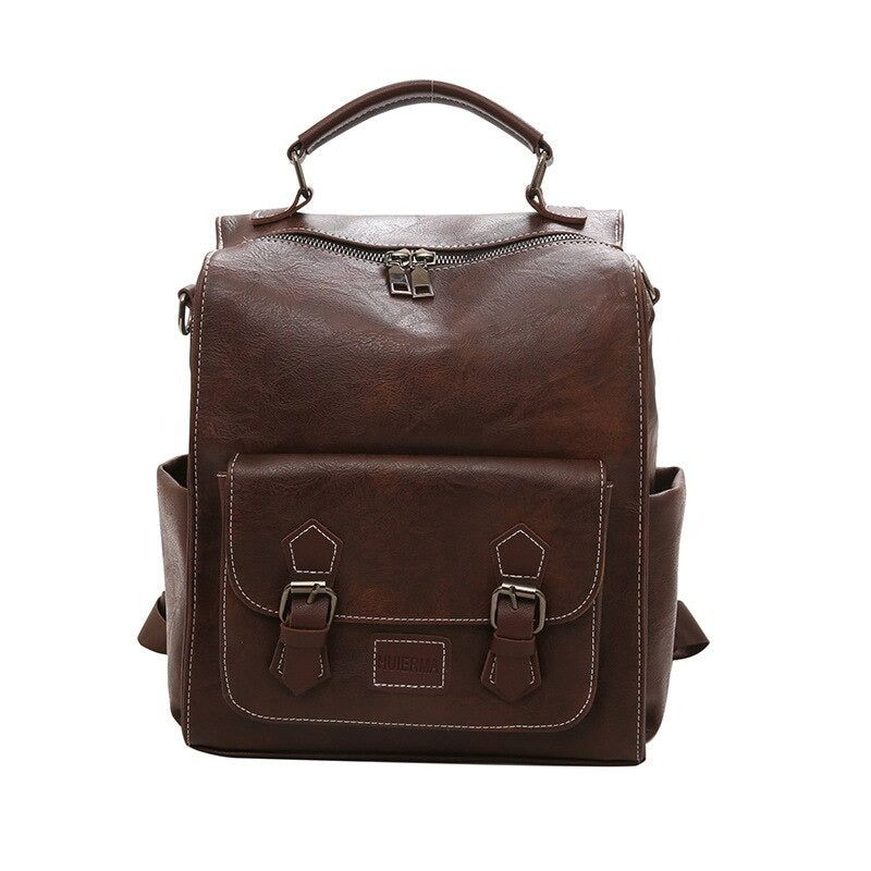 Vintage PU Leather Retro Backpack - Scraften