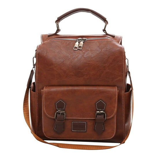 Vintage PU Leather Retro Backpack - Scraften