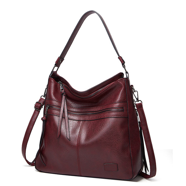 Winter Vintage PU Leather Tassel Handbag - Scraften