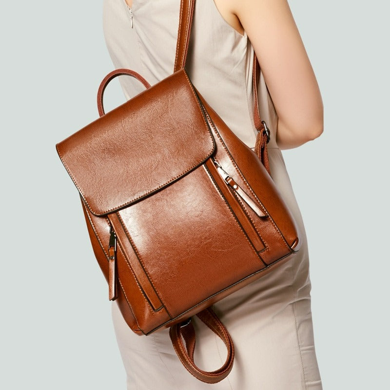 Women Genuine Leather Shoulder Backpack - Scraften