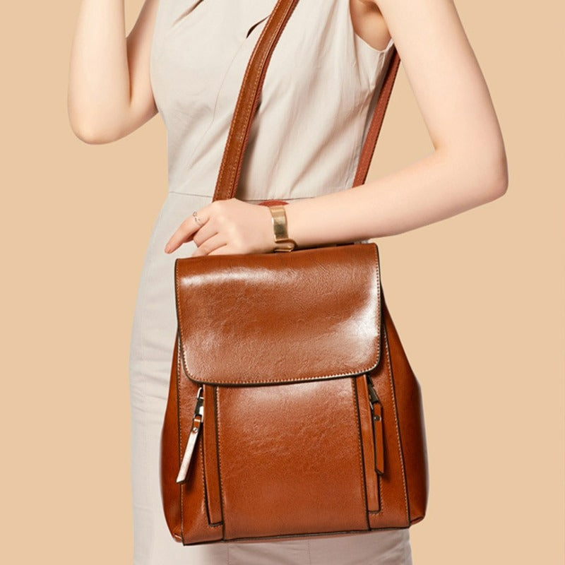 Women Genuine Leather Shoulder Backpack - Scraften