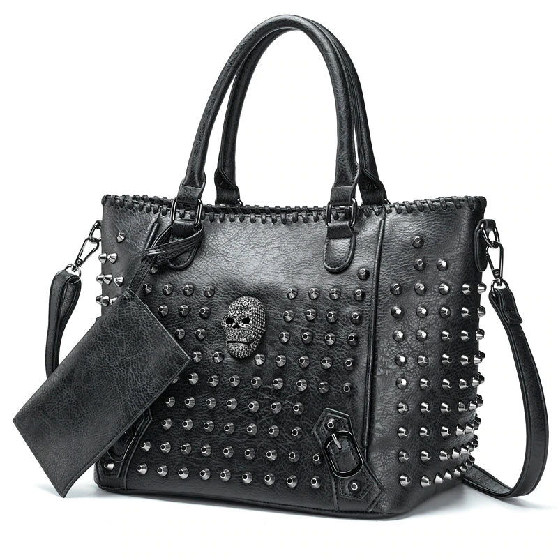 Women Leather Skull Handbag - Scraften