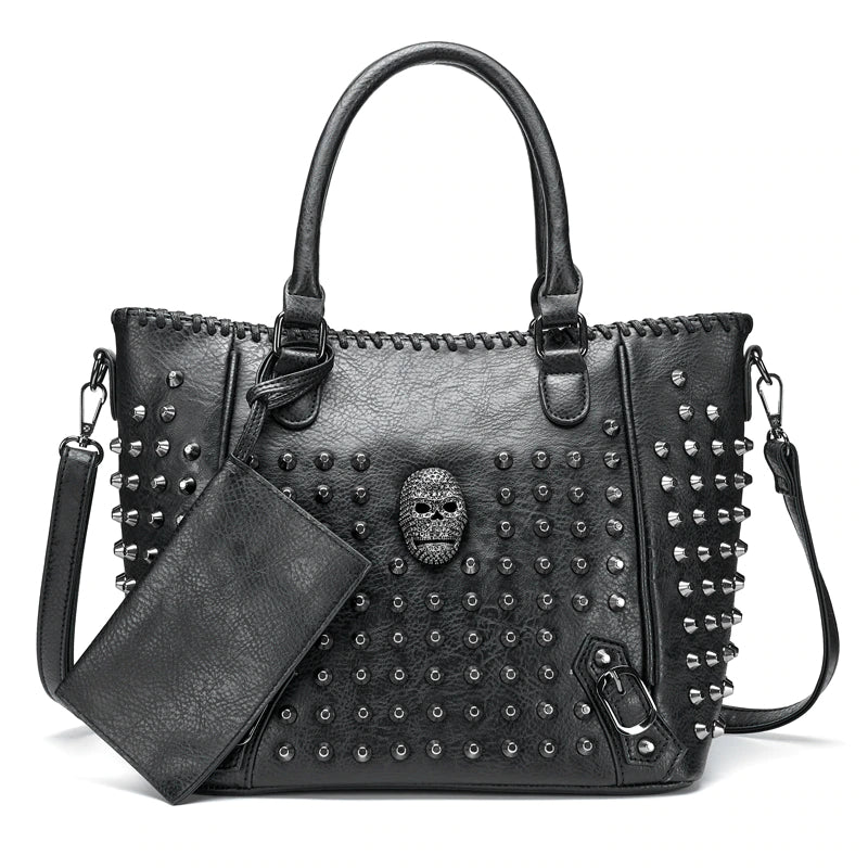 Women Leather Skull Handbag - Scraften