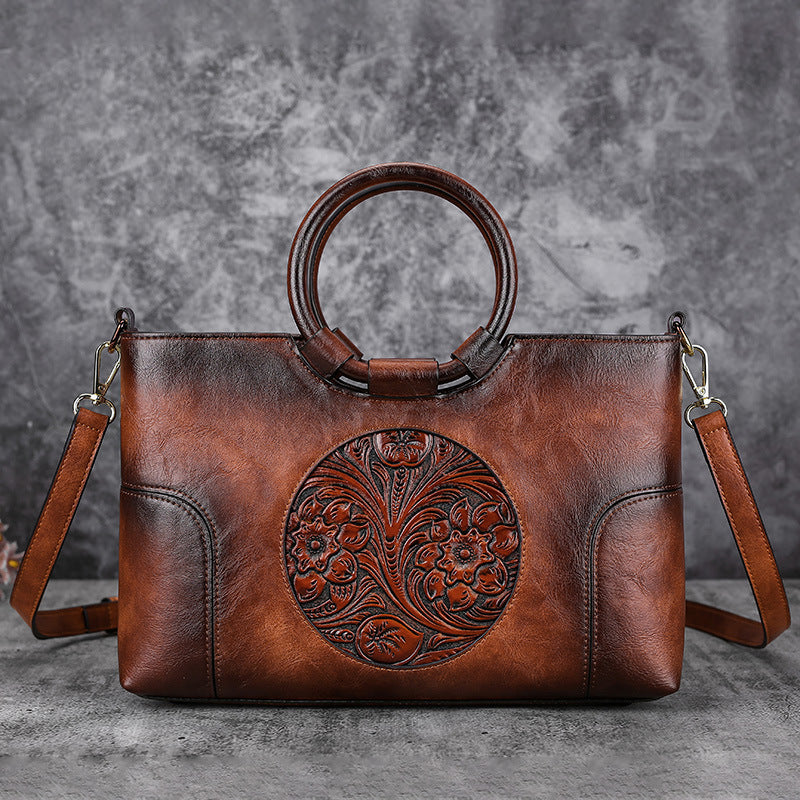 Women Retro Handmade Embossed Shoulder Bag - Scraften