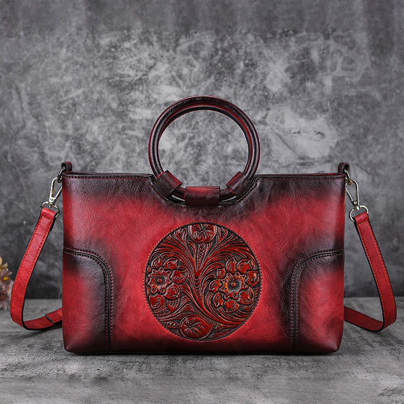 Women Retro Handmade Embossed Shoulder Bag - Scraften