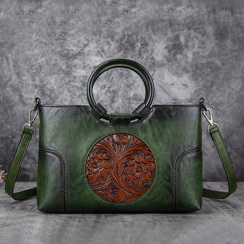 Women Retro Handmade Embossed Shoulder Bag - Scraften