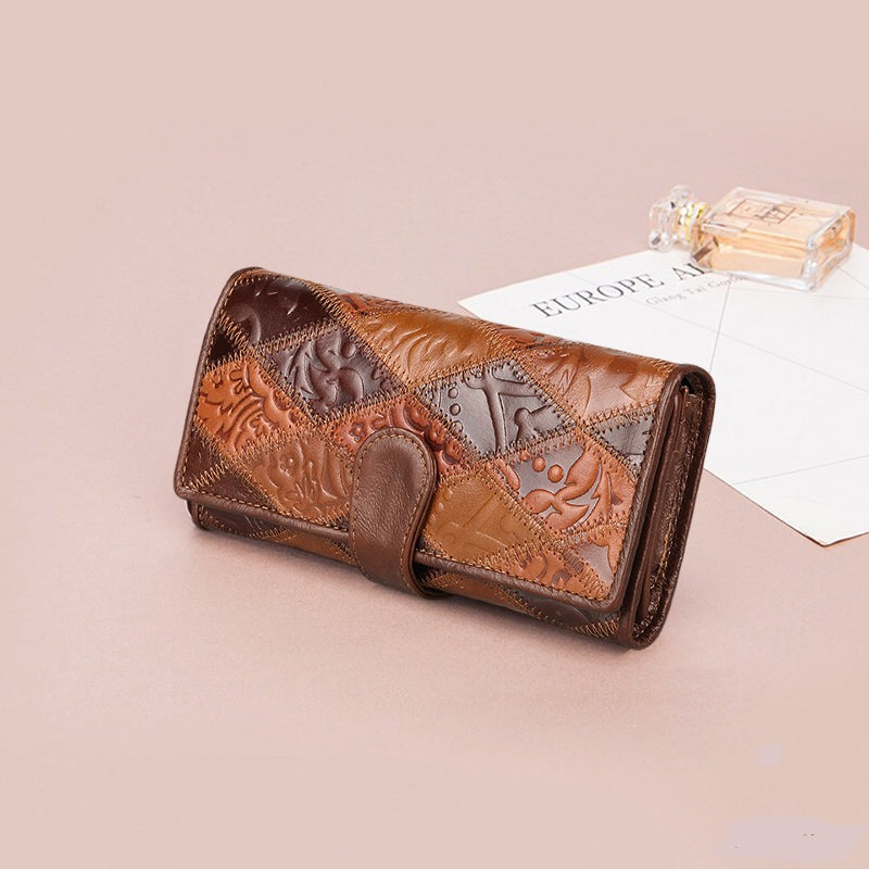 Women's Retro Leather Embossed Floral Wallet - Scraften