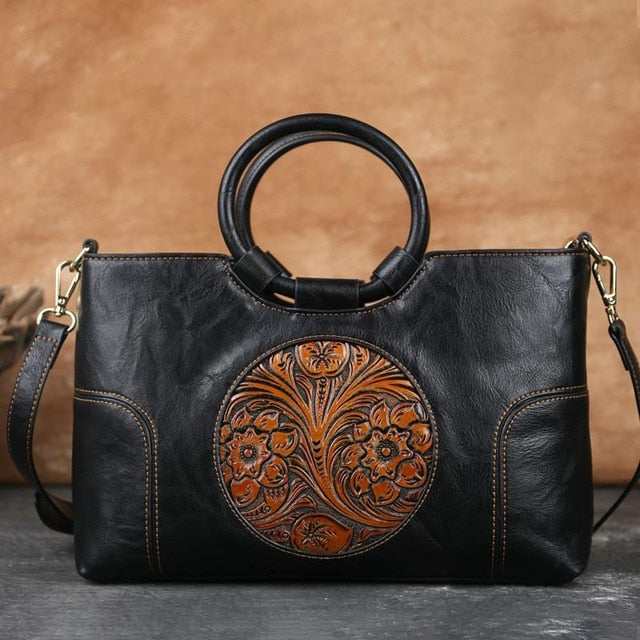 Women Retro Handmade Embossed Shoulder Bag - Scraften