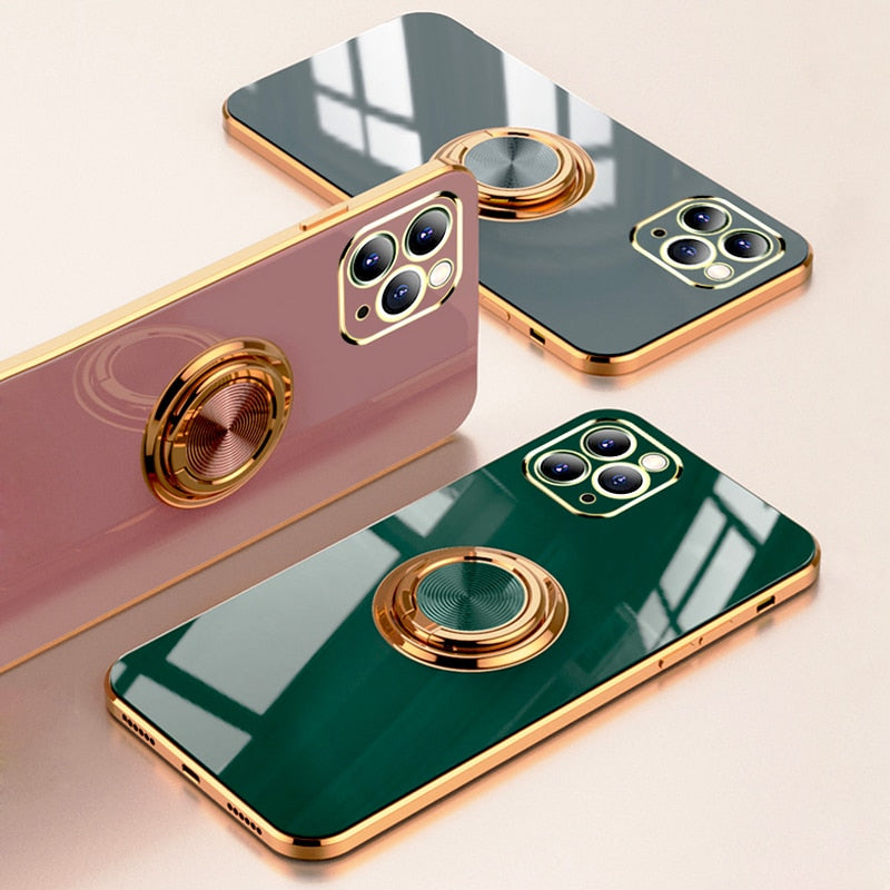 Luxury Plating Silicone Case with Ring Holder for iPhone