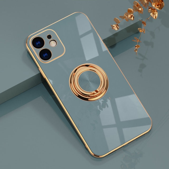 Luxury Plating Silicone Case with Ring Holder for iPhone - Scraften