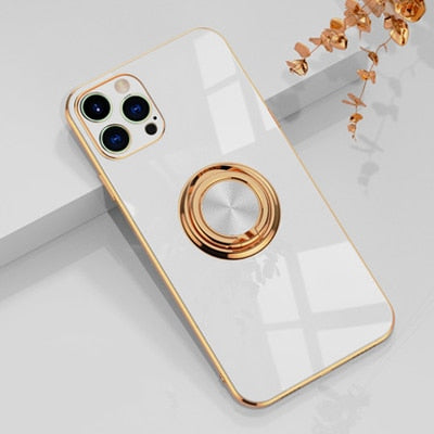 Luxury Plating Silicone Case with Ring Holder for iPhone - Scraften