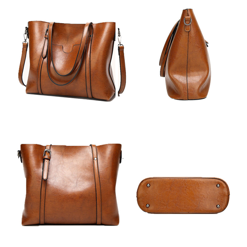 Oil Wax Leather Women Shoulder Bag - Scraften