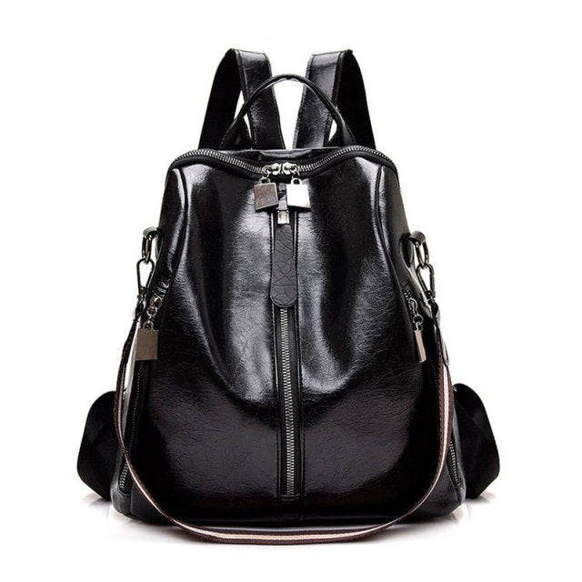 black leather girl backpacks Vintage Multifunction Leather School Bag and Travel Backpack, Brown