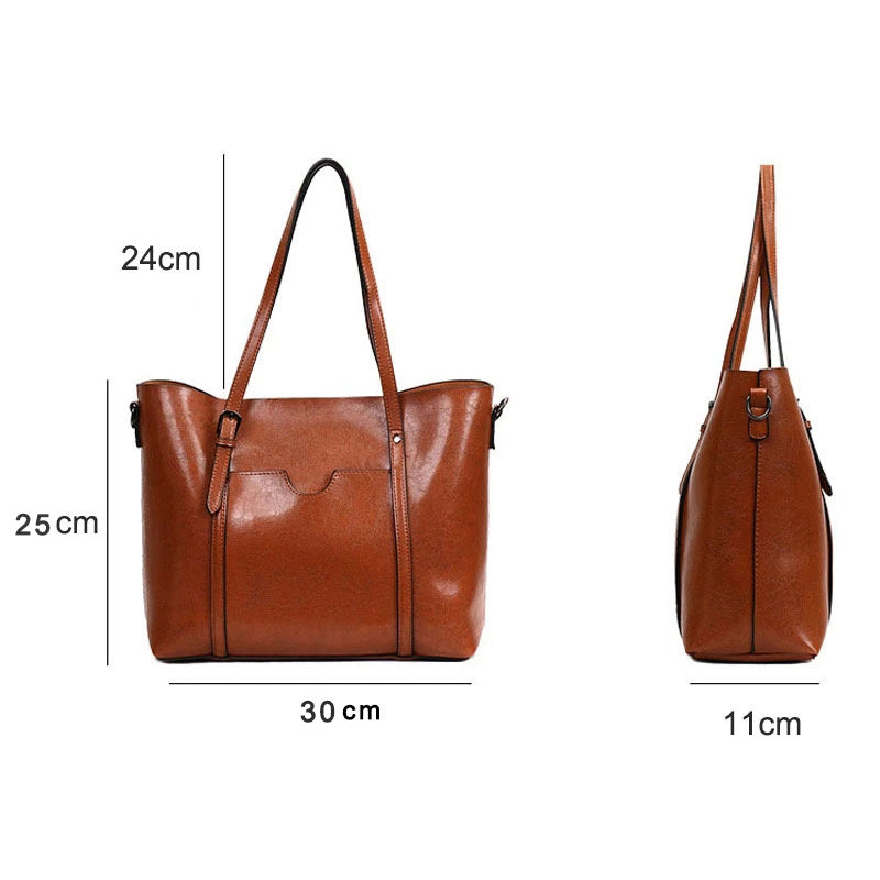 Oil Wax Leather Women Shoulder Bag - Scraften