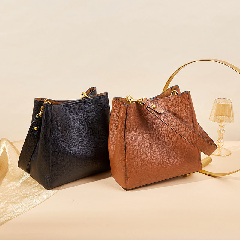 Genuine Leather Large Bucket Shoulder Bag - Scraften