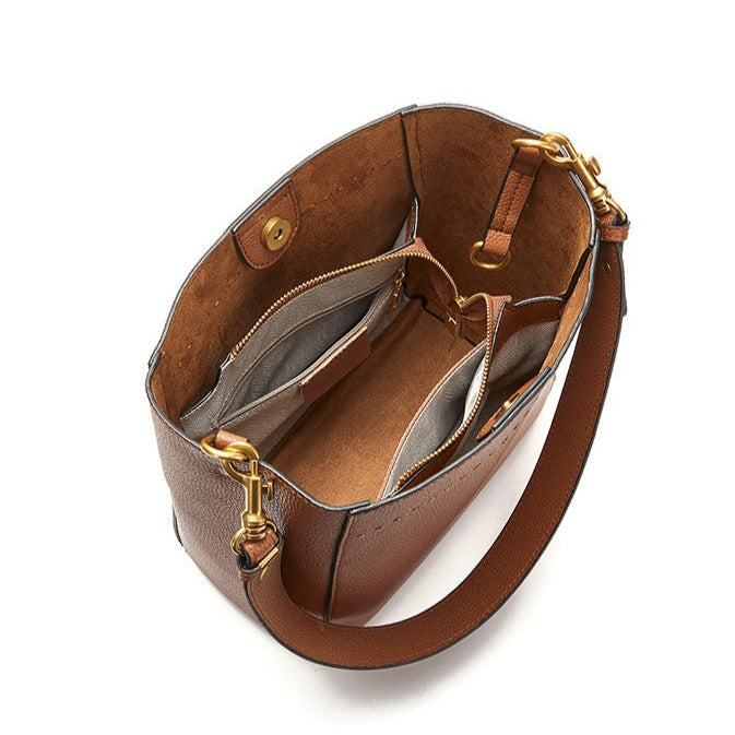 Genuine Leather Large Bucket Shoulder Bag - Scraften