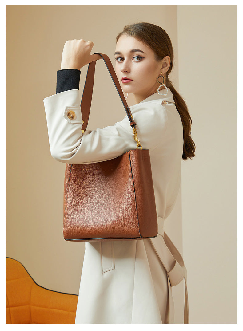 Genuine leather Bucket bag new fashion female shoulder bag large